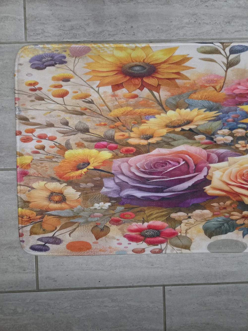 Floral Sunflower & Rose Memory Foam Bath Mat - Multicolor